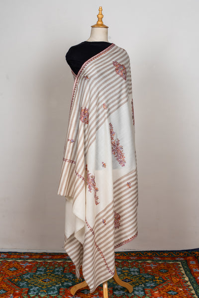 Winter Ivory Sozni Hand Embroidered Merino Wool Shawl