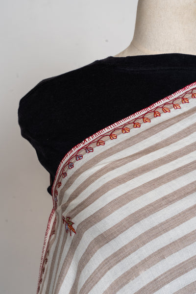 Winter Ivory Sozni Hand Embroidered Merino Wool Shawl
