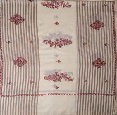 Winter Ivory Sozni Hand Embroidered Merino Wool Shawl
