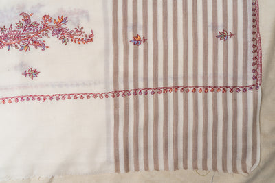 Winter Ivory Sozni Hand Embroidered Merino Wool Shawl