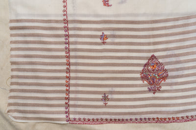 Winter Ivory Sozni Hand Embroidered Merino Wool Shawl