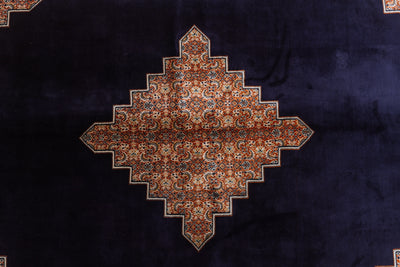 Midnight Geometric Diamond Carpet - Hand Knotted Pure Silk Kashmiri Carpet (6ft * 4ft))