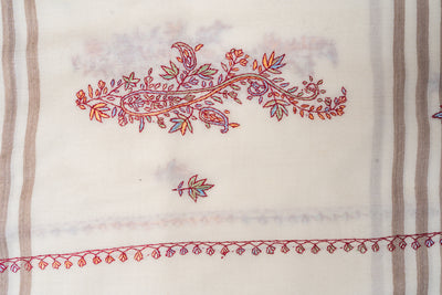 Winter Ivory Sozni Hand Embroidered Merino Wool Shawl