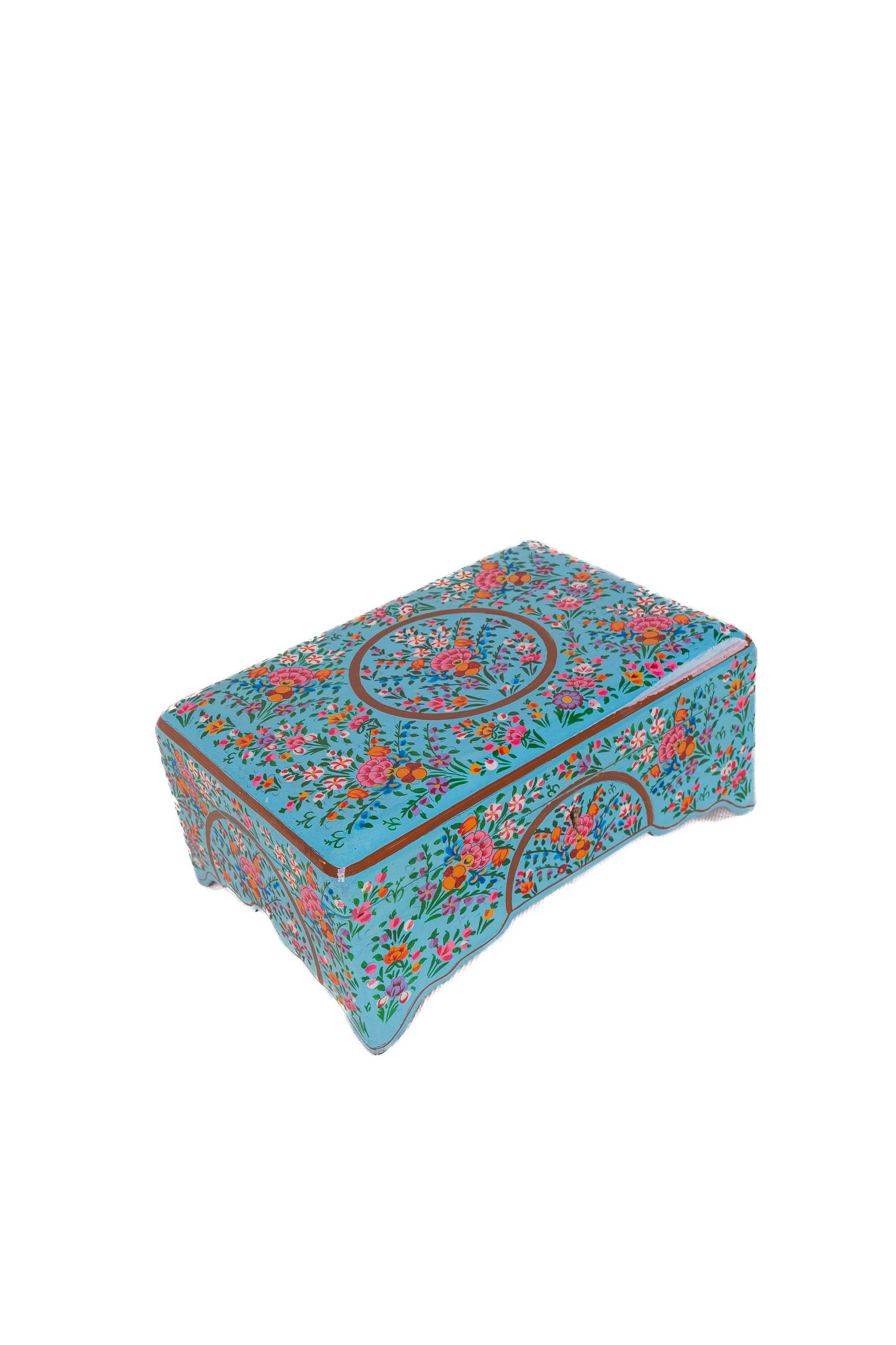 Turquoise Enchantment Hand-Painted Paper Mache Jewelry Box