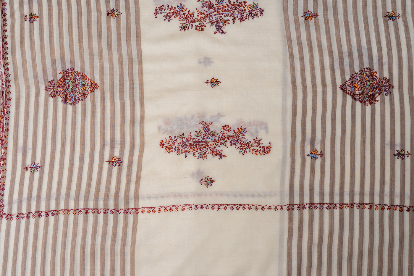 Winter Ivory Sozni Hand Embroidered Merino Wool Shawl