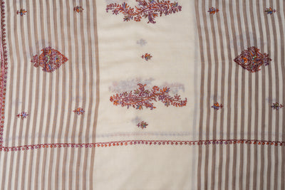 Winter Ivory Sozni Hand Embroidered Merino Wool Shawl