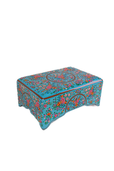 Turquoise Enchantment Hand-Painted Paper Mache Jewelry Box