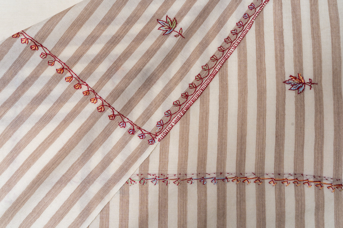Winter Ivory Sozni Hand Embroidered Merino Wool Shawl