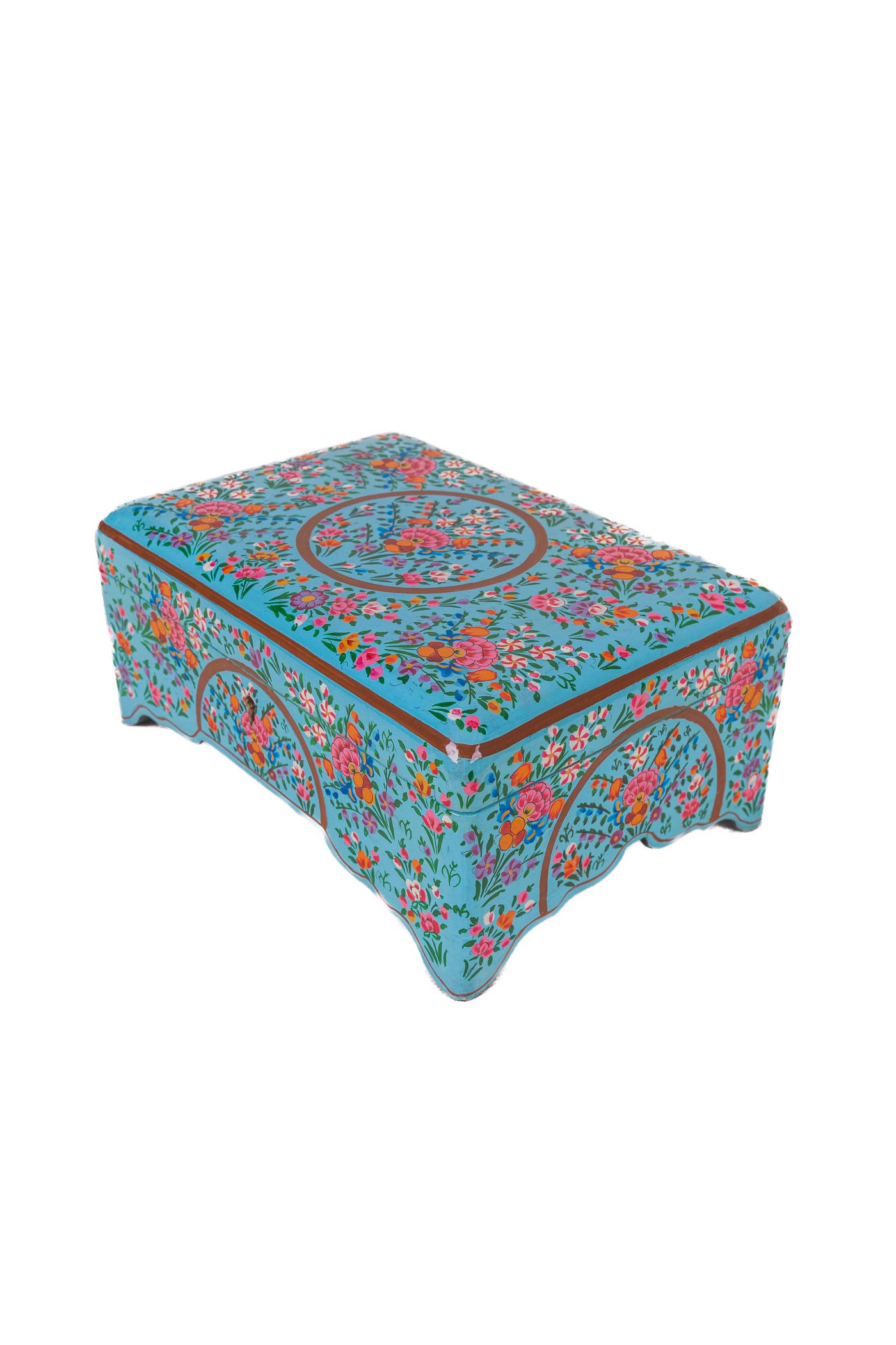 Turquoise Enchantment Hand-Painted Paper Mache Jewelry Box