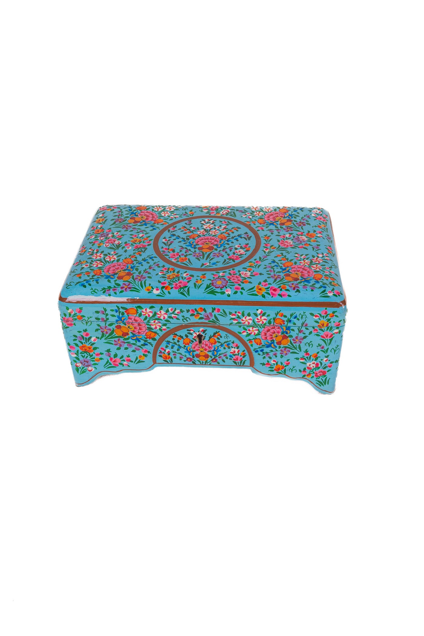 Turquoise Enchantment Hand-Painted Paper Mache Jewelry Box