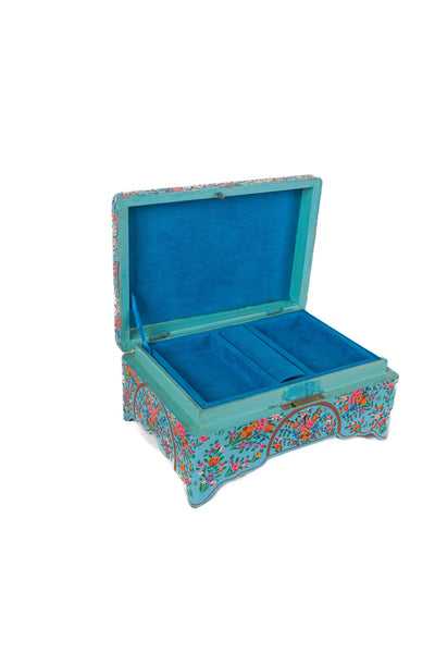 Turquoise Enchantment Hand-Painted Paper Mache Jewelry Box