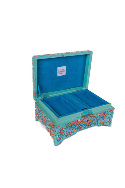 Turquoise Enchantment Hand-Painted Paper Mache Jewelry Box