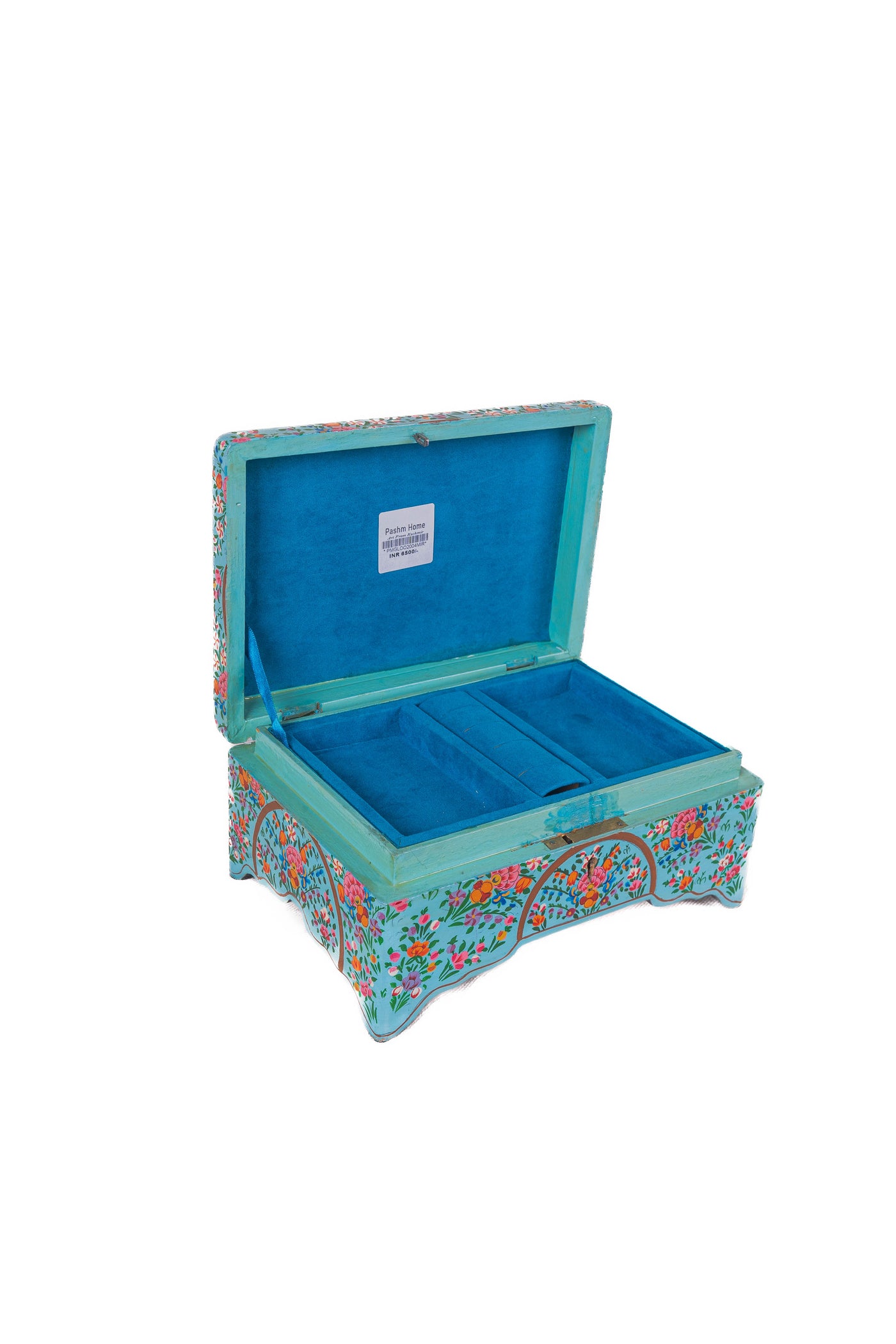 Turquoise Enchantment Hand-Painted Paper Mache Jewelry Box