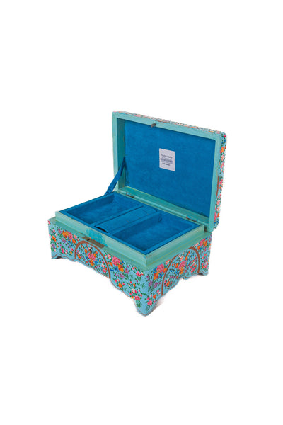 Turquoise Enchantment Hand-Painted Paper Mache Jewelry Box