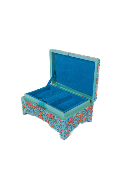 Turquoise Enchantment Hand-Painted Paper Mache Jewelry Box