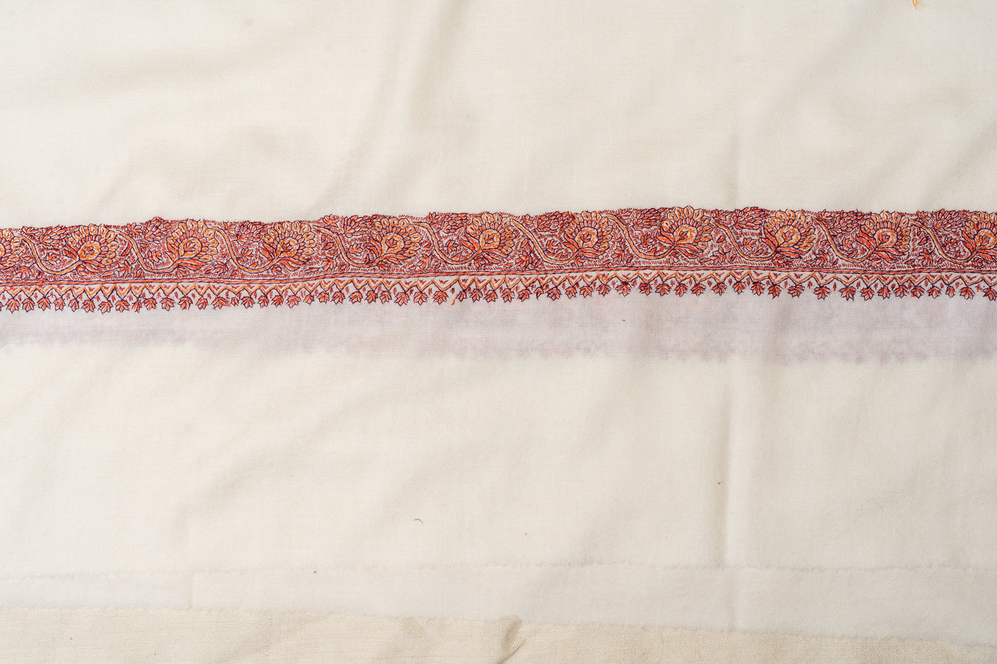 Sozni Hand Embroidered Merino Wool Shawl in Classic Ivory