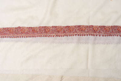 Sozni Hand Embroidered Merino Wool Shawl in Classic Ivory