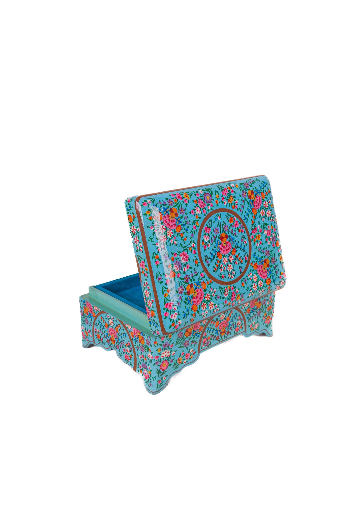 Turquoise Enchantment Hand-Painted Paper Mache Jewelry Box