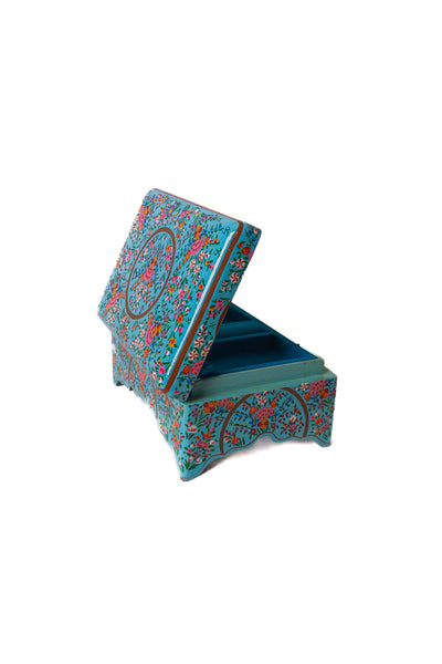 Turquoise Enchantment Hand-Painted Paper Mache Jewelry Box