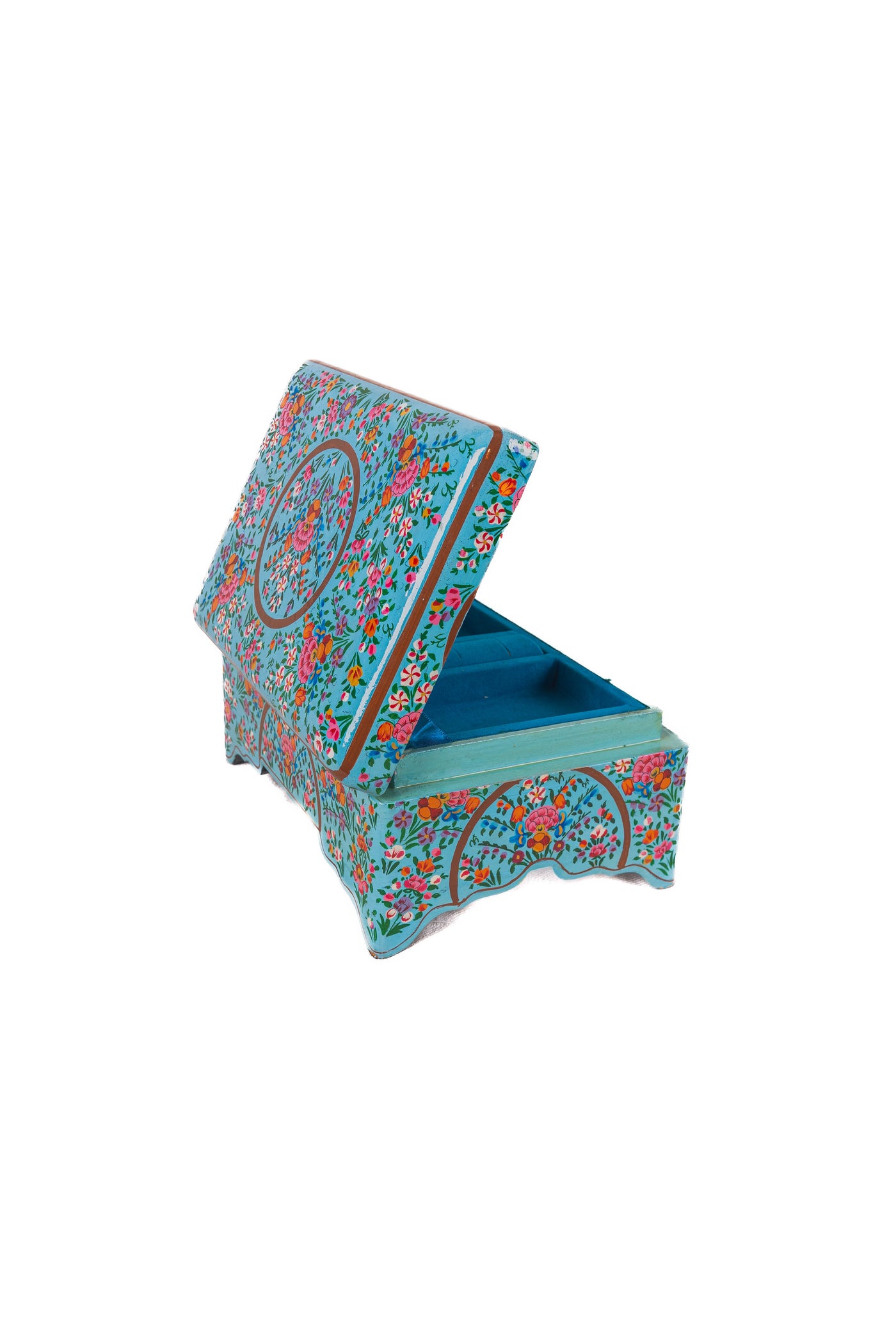 Turquoise Enchantment Hand-Painted Paper Mache Jewelry Box