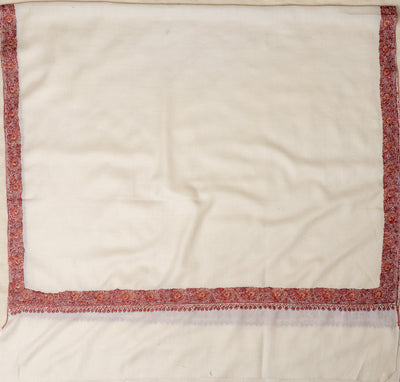 Sozni Hand Embroidered Merino Wool Shawl in Classic Ivory
