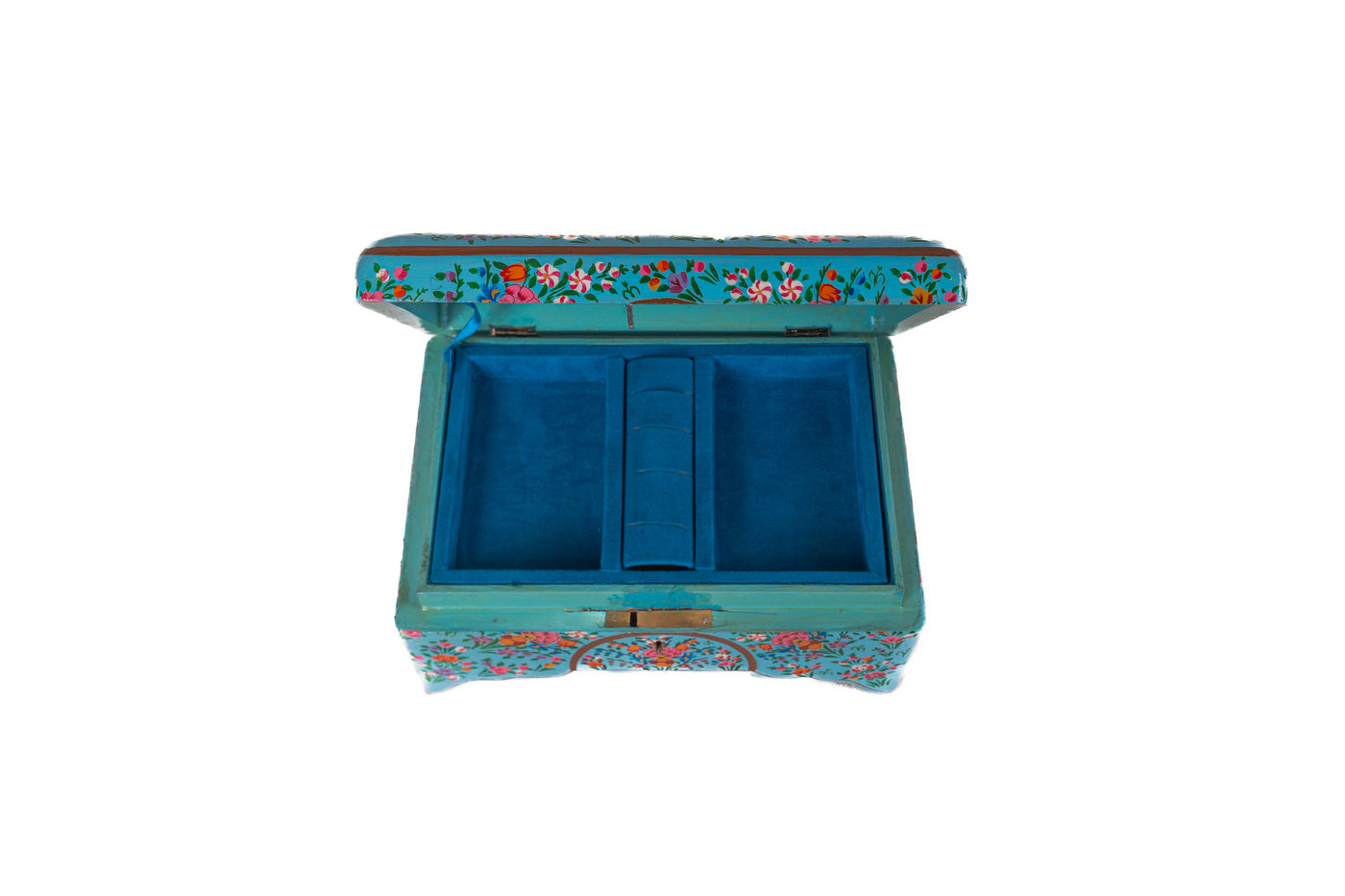 Turquoise Enchantment Hand-Painted Paper Mache Jewelry Box