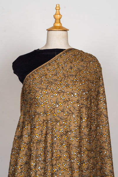 Sozni Hand Embroidered Merino Wool Shawl in Autumn Gold
