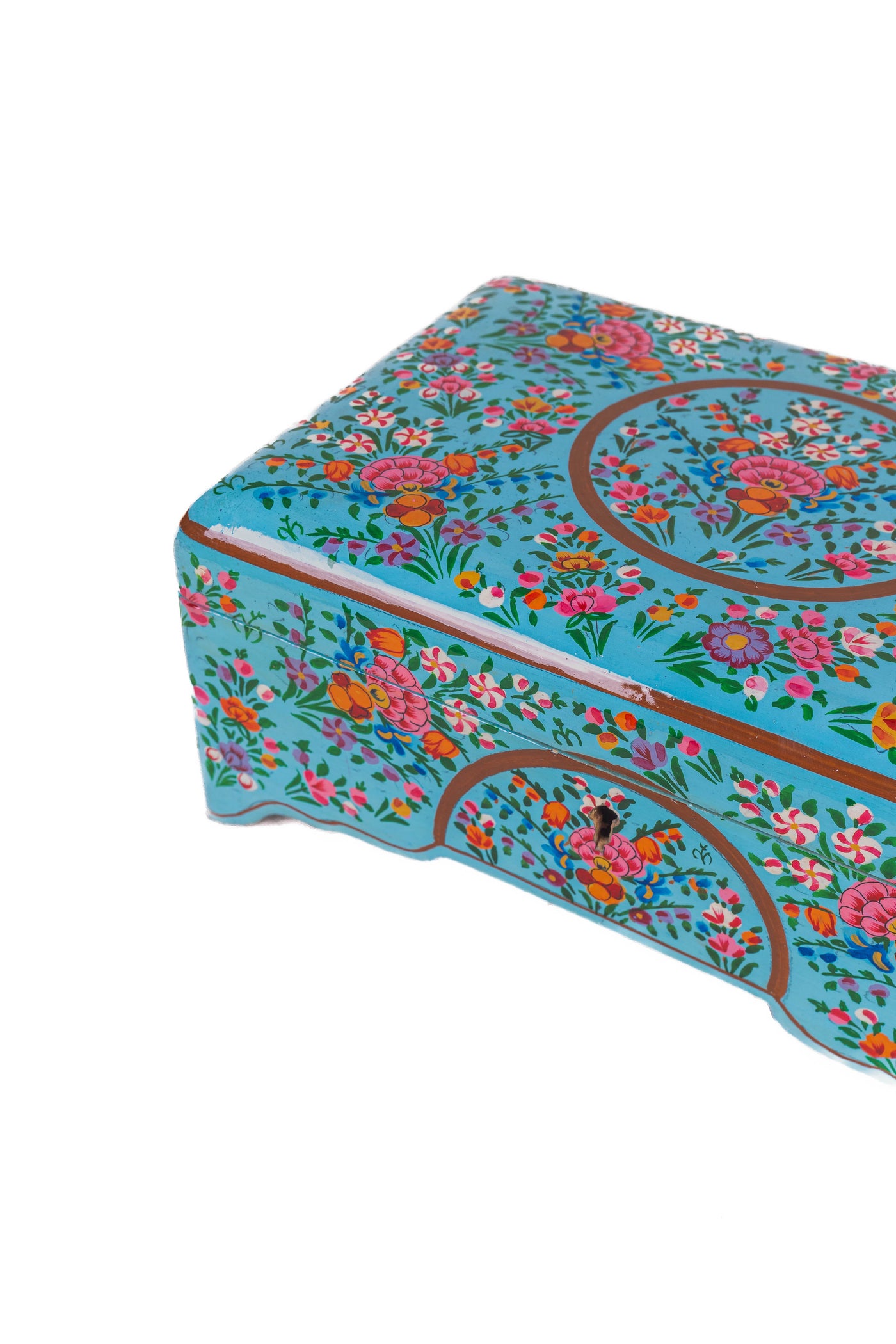 Turquoise Enchantment Hand-Painted Paper Mache Jewelry Box