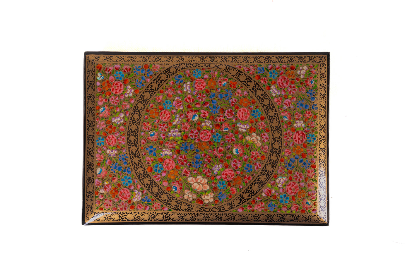 Golden Floral Radiance Rectangular Hand-Painted Paper Mache Box