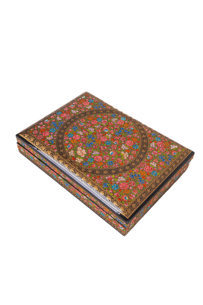 Golden Floral Radiance Rectangular Hand-Painted Paper Mache Box