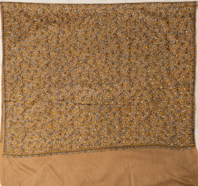 Sozni Hand Embroidered Merino Wool Shawl in Autumn Gold