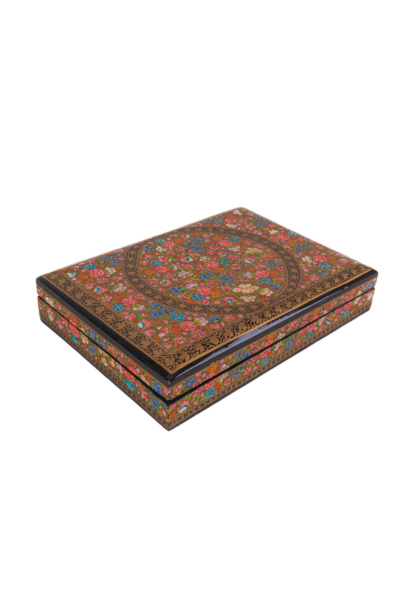 Golden Floral Radiance Rectangular Hand-Painted Paper Mache Box