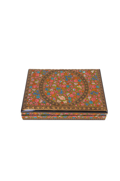 Golden Floral Radiance Rectangular Hand-Painted Paper Mache Box