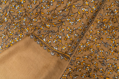 Sozni Hand Embroidered Merino Wool Shawl in Autumn Gold