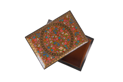 Golden Floral Radiance Rectangular Hand-Painted Paper Mache Box