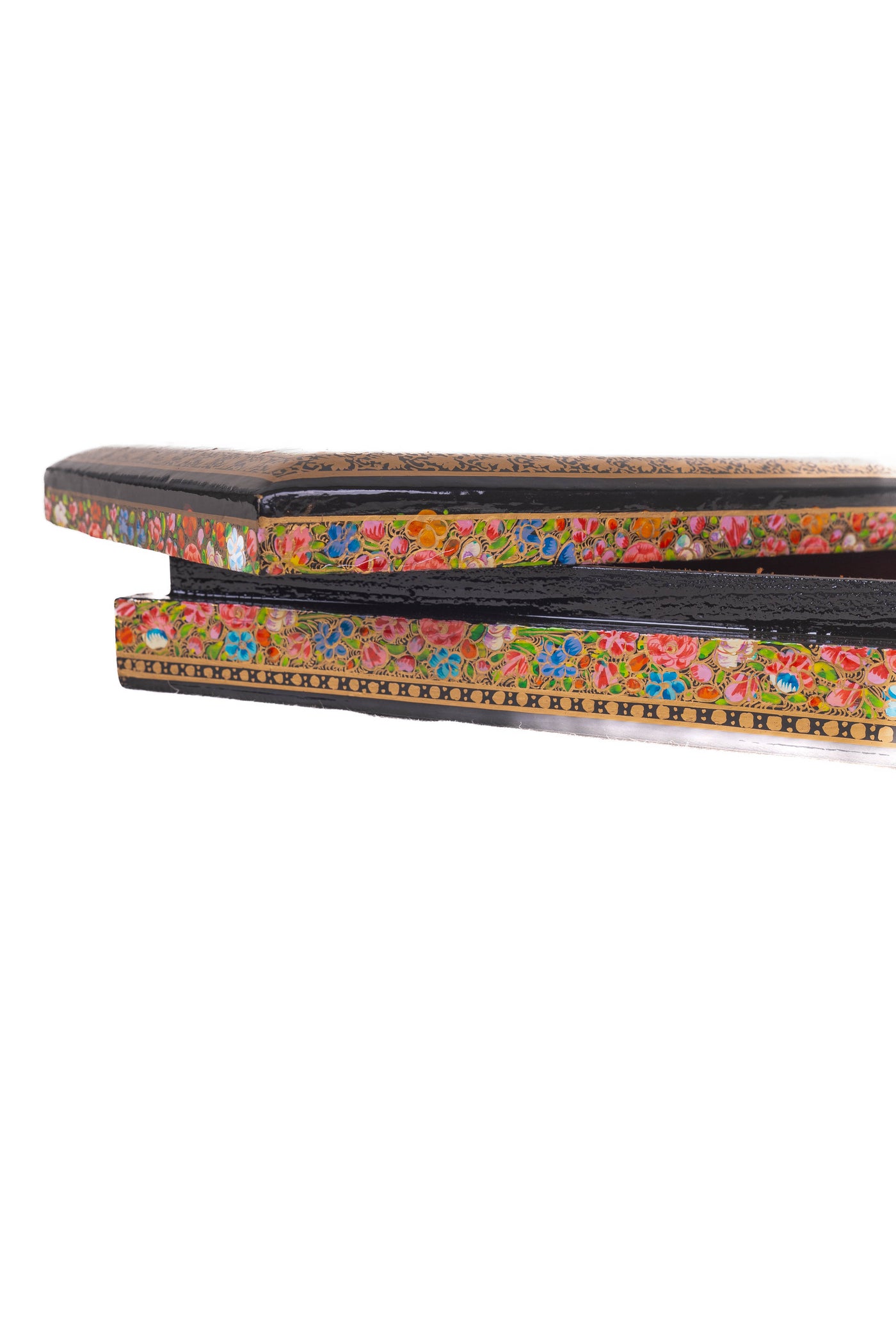 Golden Floral Radiance Rectangular Hand-Painted Paper Mache Box