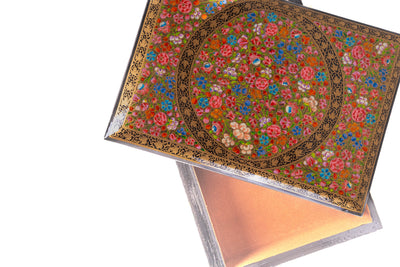 Golden Floral Radiance Rectangular Hand-Painted Paper Mache Box