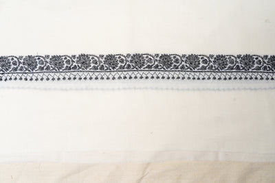 Monochrome Elegance Sozni Hand Embroidered Merino Wool Shawl