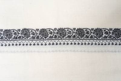 Monochrome Elegance Sozni Hand Embroidered Merino Wool Shawl