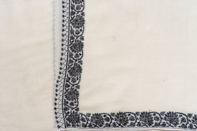 Monochrome Elegance Sozni Hand Embroidered Merino Wool Shawl