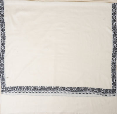 Monochrome Elegance Sozni Hand Embroidered Merino Wool Shawl