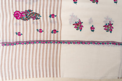 Sozni Hand Embroidered Merino Wool Shawl with Pink Floral Medallions