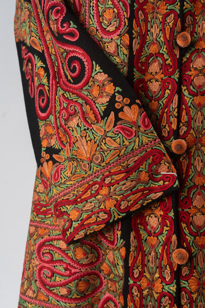 Radiant Kashmiri Charm: Merino Wool Jacket with Intricate Hand Aari Embroidery in Paisley