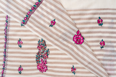Sozni Hand Embroidered Merino Wool Shawl with Pink Floral Medallions