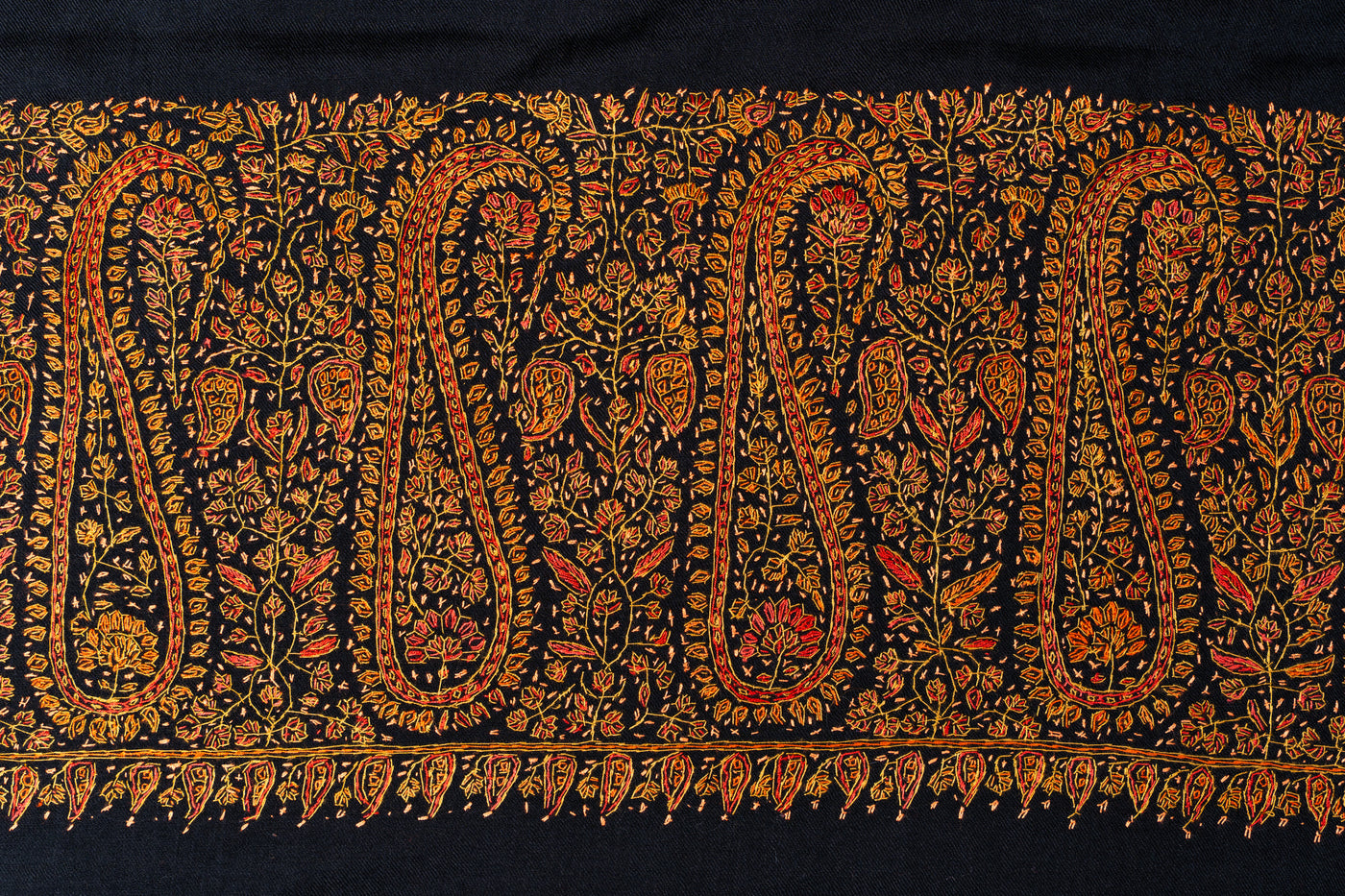 Sozni Hand Embroidered Merino Wool Shawl in Midnight Noir