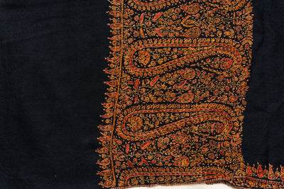 Sozni Hand Embroidered Merino Wool Shawl in Midnight Noir