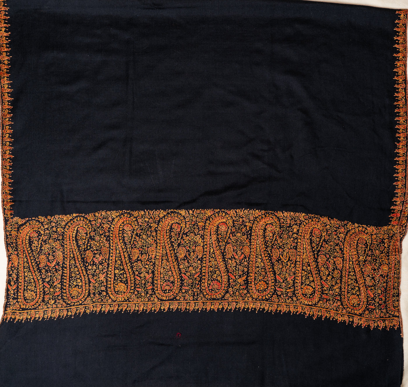 Sozni Hand Embroidered Merino Wool Shawl in Midnight Noir