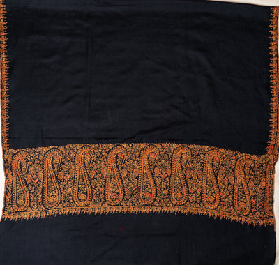 Sozni Hand Embroidered Merino Wool Shawl in Midnight Noir