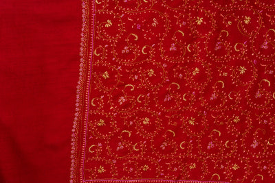 Crimson Grace: Sozni Hand Embroidered Shawl in Merino Wool