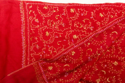 Crimson Grace: Sozni Hand Embroidered Shawl in Merino Wool